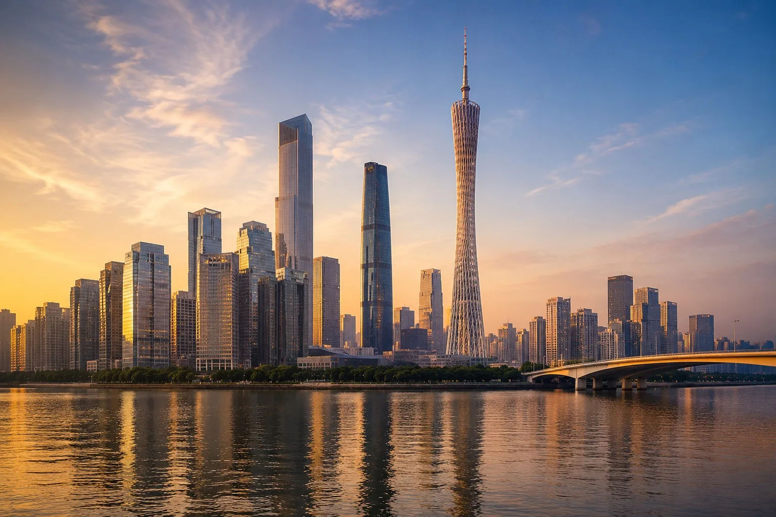 La skyline de Guangzhou le long de la rivière des Perles